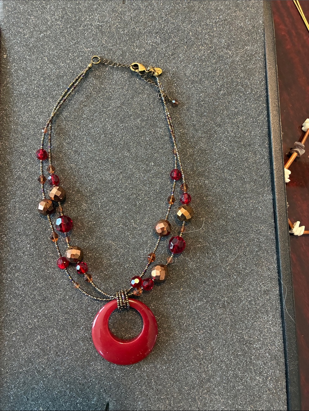 Red Beaded Pendant Necklace - Women Jewelry
